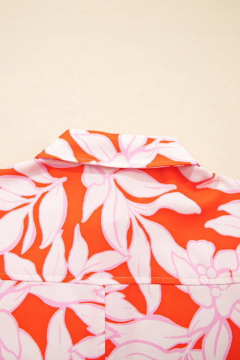 Relaxed Botanical Leaf Pattern Button Down Shirt