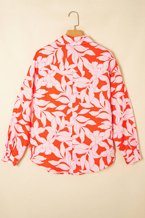 Relaxed Botanical Leaf Pattern Button Down Shirt