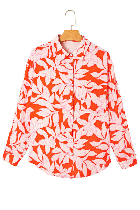 Relaxed Botanical Leaf Pattern Button Down Shirt