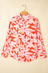 Relaxed Botanical Leaf Pattern Button Down Shirt