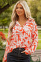Relaxed Botanical Leaf Pattern Button Down Shirt