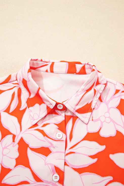 Relaxed Botanical Leaf Pattern Button Down Shirt