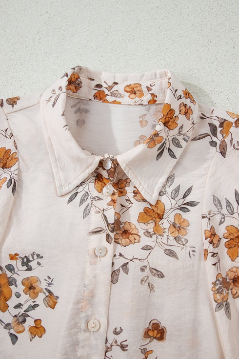 Relaxed Botanical Print Button Front Woven Shirt