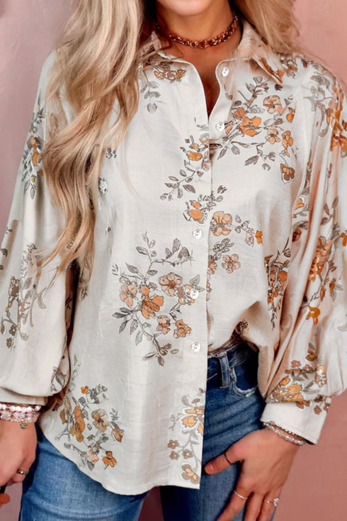 Relaxed Botanical Print Button Front Woven Shirt