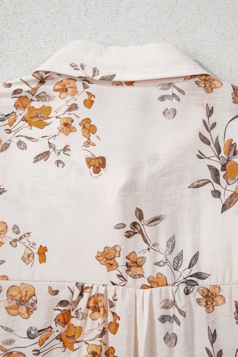 Relaxed Botanical Print Button Front Woven Shirt