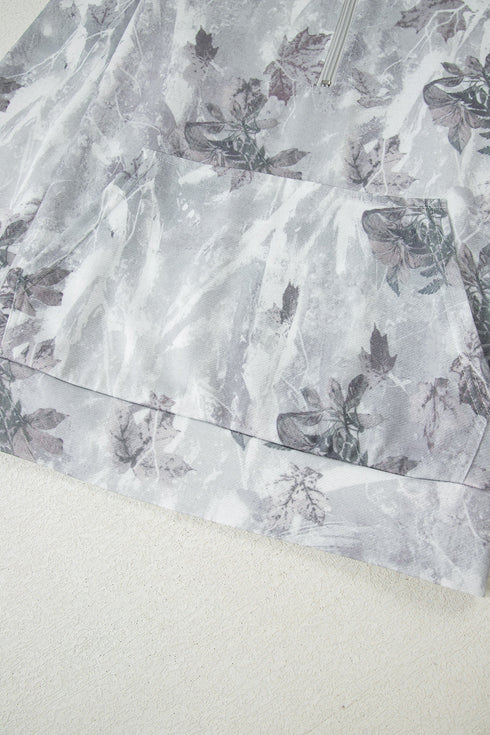 Relaxed Botanical Print Quarter Zip Knit Hoodie