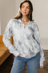 Relaxed Botanical Print Quarter Zip Knit Hoodie