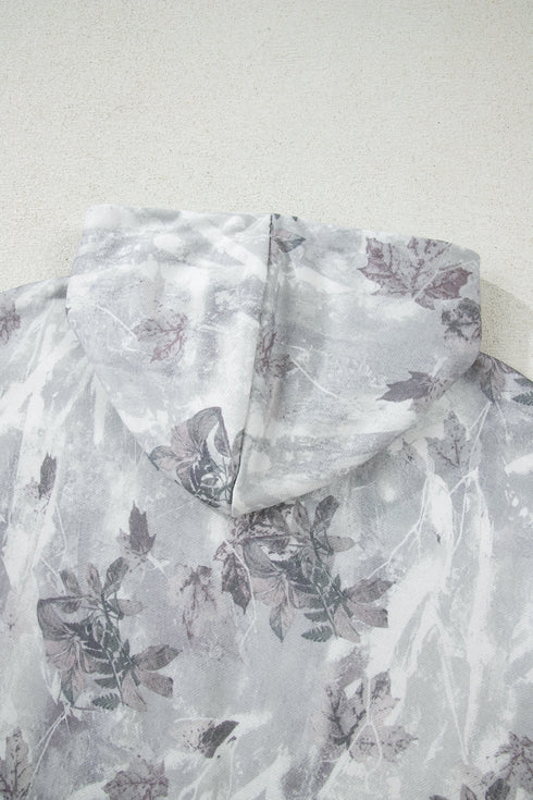 Relaxed Botanical Print Quarter Zip Knit Hoodie