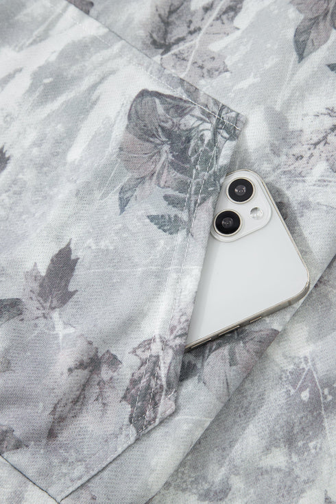Relaxed Botanical Print Quarter Zip Knit Hoodie