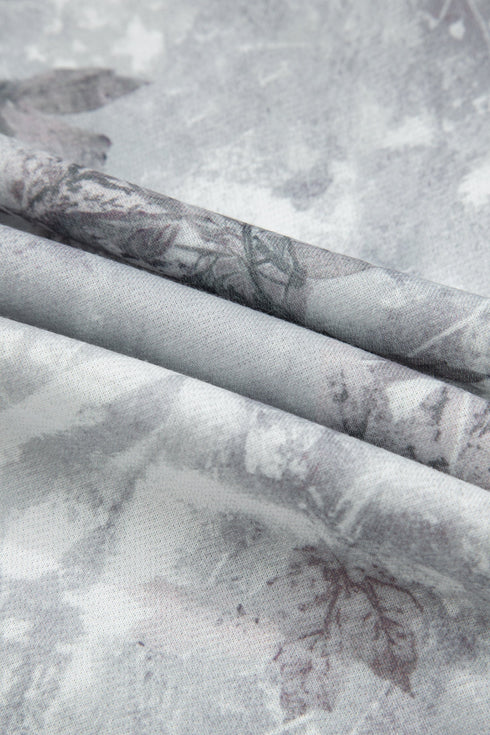 Relaxed Botanical Print Quarter Zip Knit Hoodie