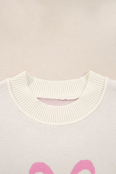 Relaxed Bow Print Drop Shoulder Soft Knit Pullover Sweater