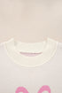Relaxed Bow Print Drop Shoulder Soft Knit Pullover Sweater