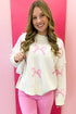 Relaxed Bow Print Drop Shoulder Soft Knit Pullover Sweater