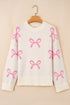Relaxed Bow Print Drop Shoulder Soft Knit Pullover Sweater
