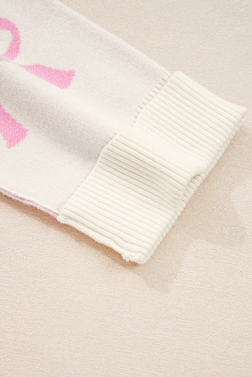 Relaxed Bow Print Drop Shoulder Soft Knit Pullover Sweater