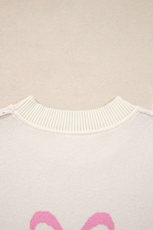 Relaxed Bow Print Drop Shoulder Soft Knit Pullover Sweater