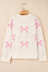Relaxed Bow Print Drop Shoulder Soft Knit Pullover Sweater