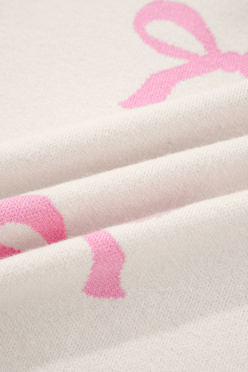 Relaxed Bow Print Drop Shoulder Soft Knit Pullover Sweater