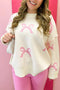 Relaxed Bow Print Drop Shoulder Soft Knit Pullover Sweater