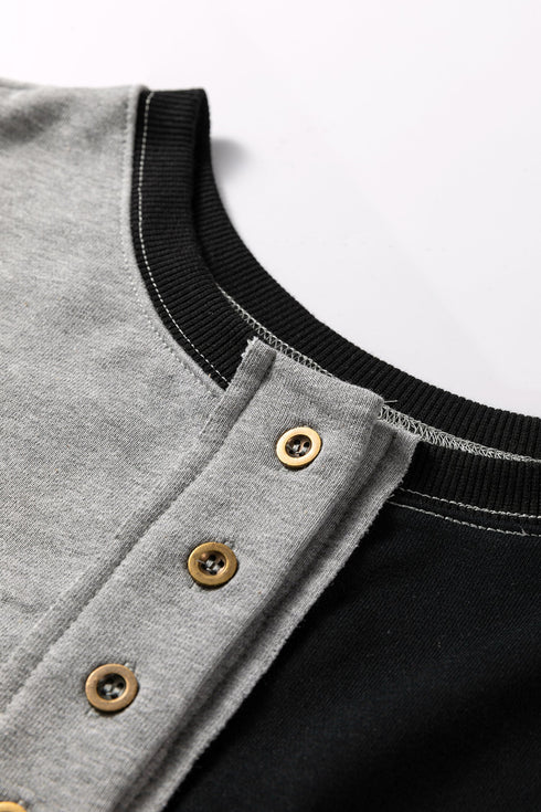 Relaxed Button Front Panel Design Pullover Sweatshirt