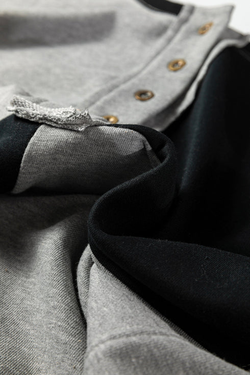Relaxed Button Front Panel Design Pullover Sweatshirt