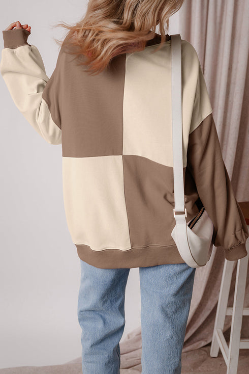 Relaxed Button Front Panel Design Pullover Sweatshirt