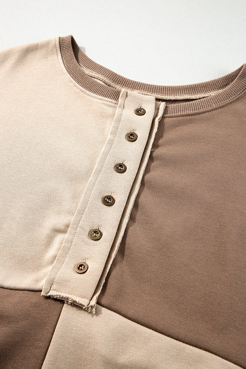 Relaxed Button Front Panel Design Pullover Sweatshirt