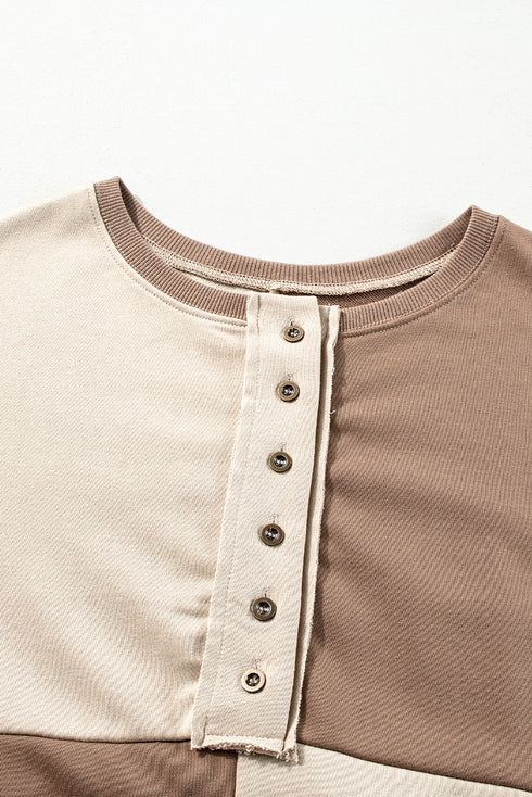 Relaxed Button Front Panel Design Pullover Sweatshirt