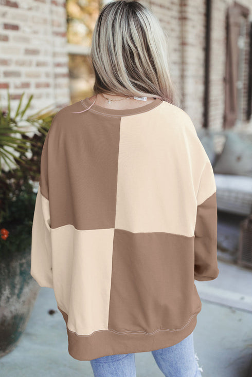 Relaxed Button Front Panel Design Pullover Sweatshirt