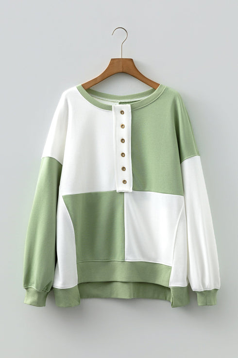 Relaxed Button Front Panel Design Pullover Sweatshirt