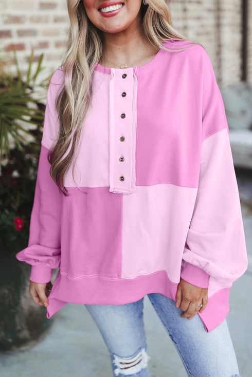Relaxed Button Front Panel Design Pullover Sweatshirt