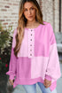 Relaxed Button Front Panel Design Pullover Sweatshirt