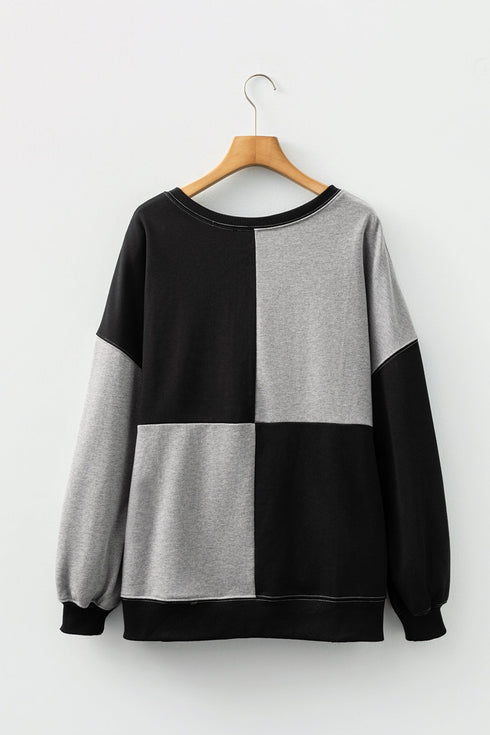 Relaxed Button Front Panel Design Pullover Sweatshirt