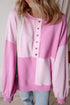 Relaxed Button Front Panel Design Pullover Sweatshirt