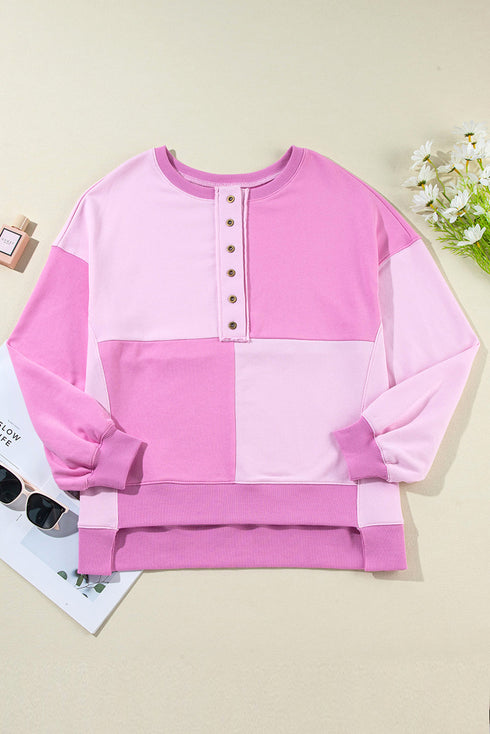 Relaxed Button Front Panel Design Pullover Sweatshirt