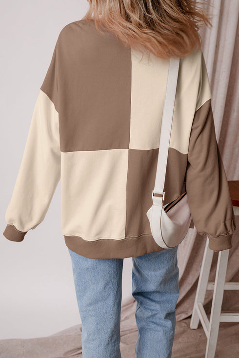 Relaxed Button Front Panel Design Pullover Sweatshirt