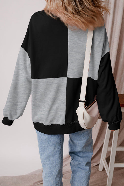 Relaxed Button Front Panel Design Pullover Sweatshirt