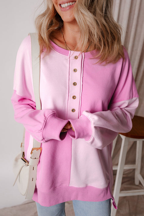 Relaxed Button Front Panel Design Pullover Sweatshirt