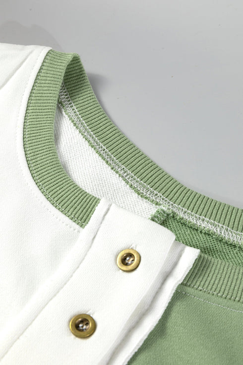 Relaxed Button Front Panel Design Pullover Sweatshirt