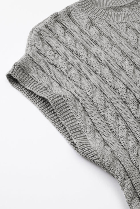 Relaxed Cable Knit Crew Neck Short Sleeve Sweater