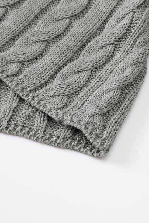 Relaxed Cable Knit Crew Neck Short Sleeve Sweater