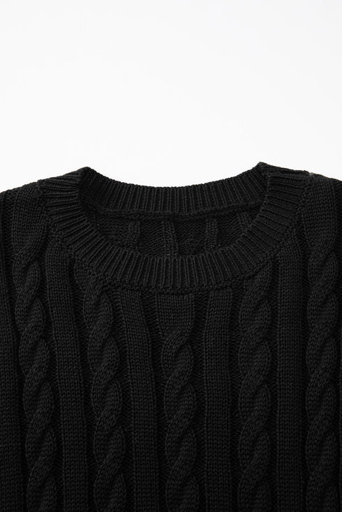 Relaxed Cable Knit Crew Neck Short Sleeve Sweater