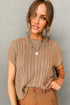 Relaxed Cable Knit Crew Neck Short Sleeve Sweater