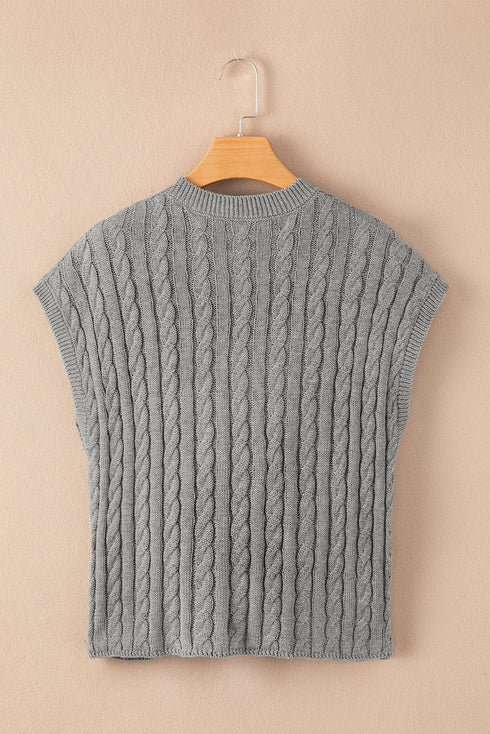 Relaxed Cable Knit Crew Neck Short Sleeve Sweater