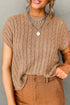 Relaxed Cable Knit Crew Neck Short Sleeve Sweater