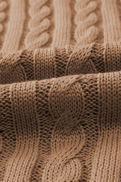 Relaxed Cable Knit Crew Neck Short Sleeve Sweater