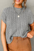 Relaxed Cable Knit Crew Neck Short Sleeve Sweater