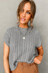 Relaxed Cable Knit Crew Neck Short Sleeve Sweater