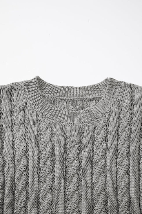 Relaxed Cable Knit Crew Neck Short Sleeve Sweater