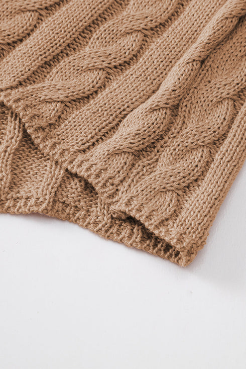 Relaxed Cable Knit Crew Neck Short Sleeve Sweater